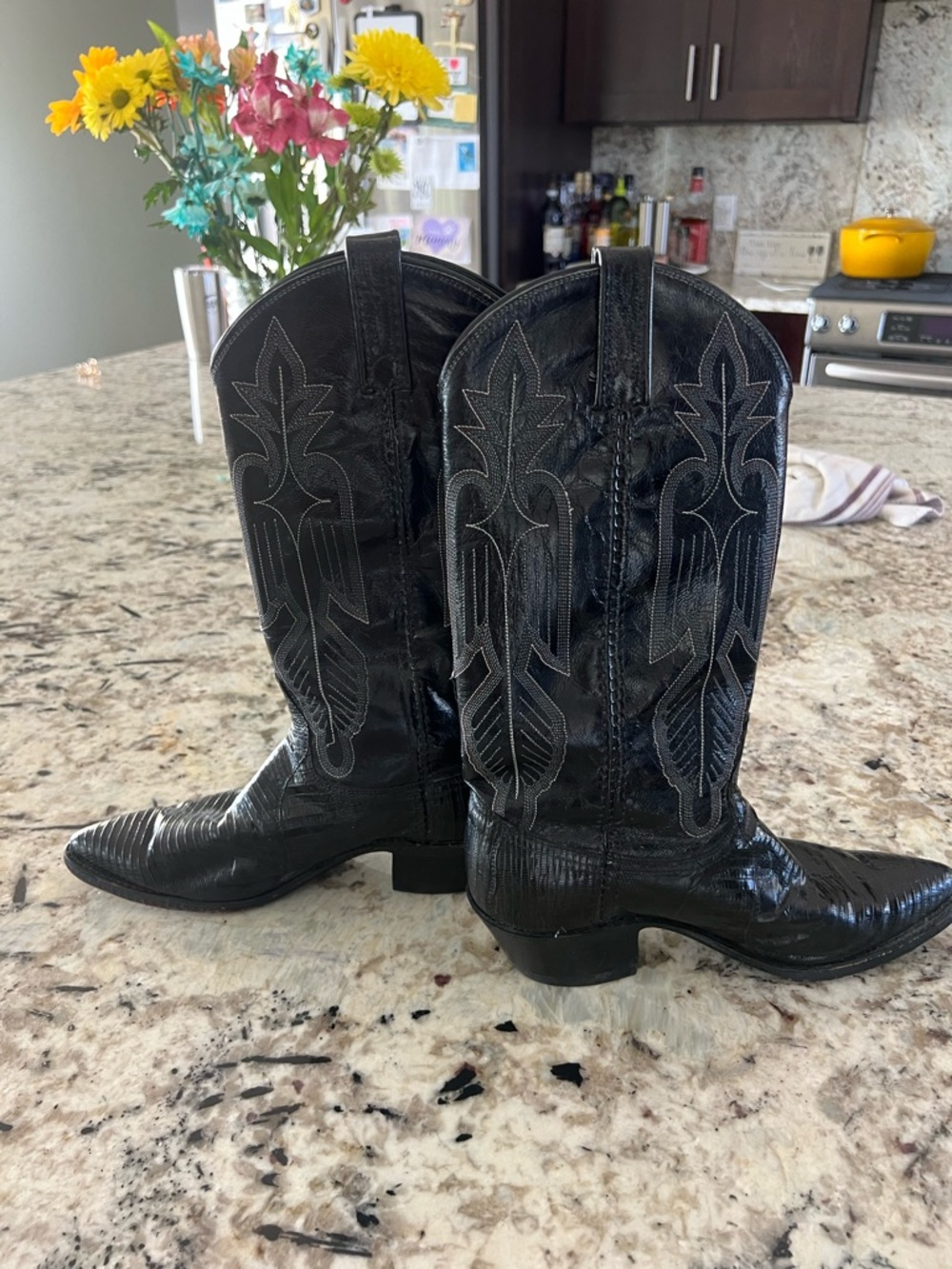 Vintage Dan Post Teju Lizard Cowboy Boots Black Women's 7.5 M - Picture 3 of 11